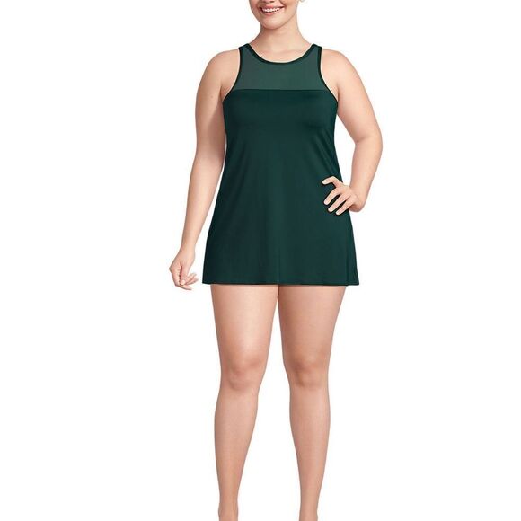 Land's End plus size power mesh one piece swimsuit dress adjustable balsam Var - Picture 2 of 8